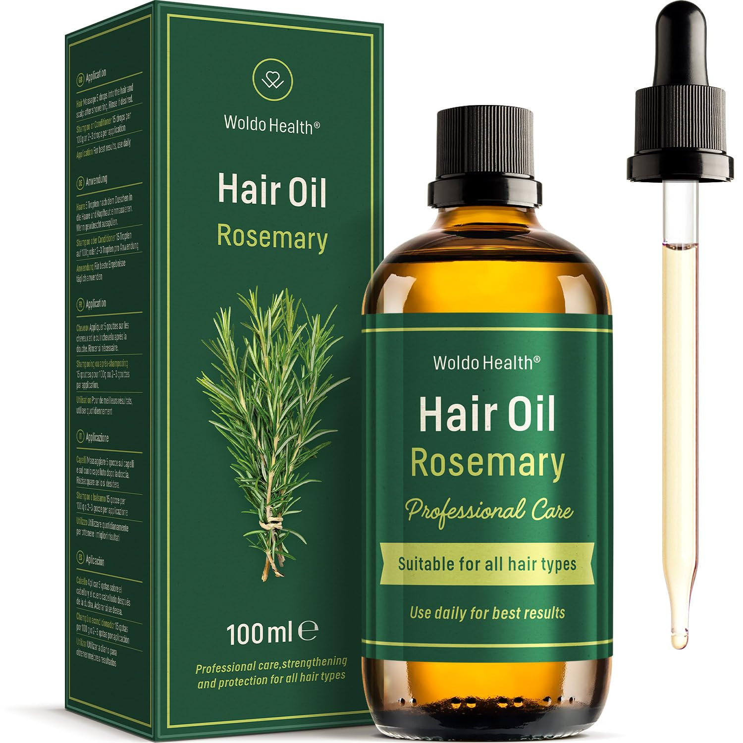 WoldoHealth Olio per capelli con olio di rosmarino, biotina, Vitamina E (J9Y)