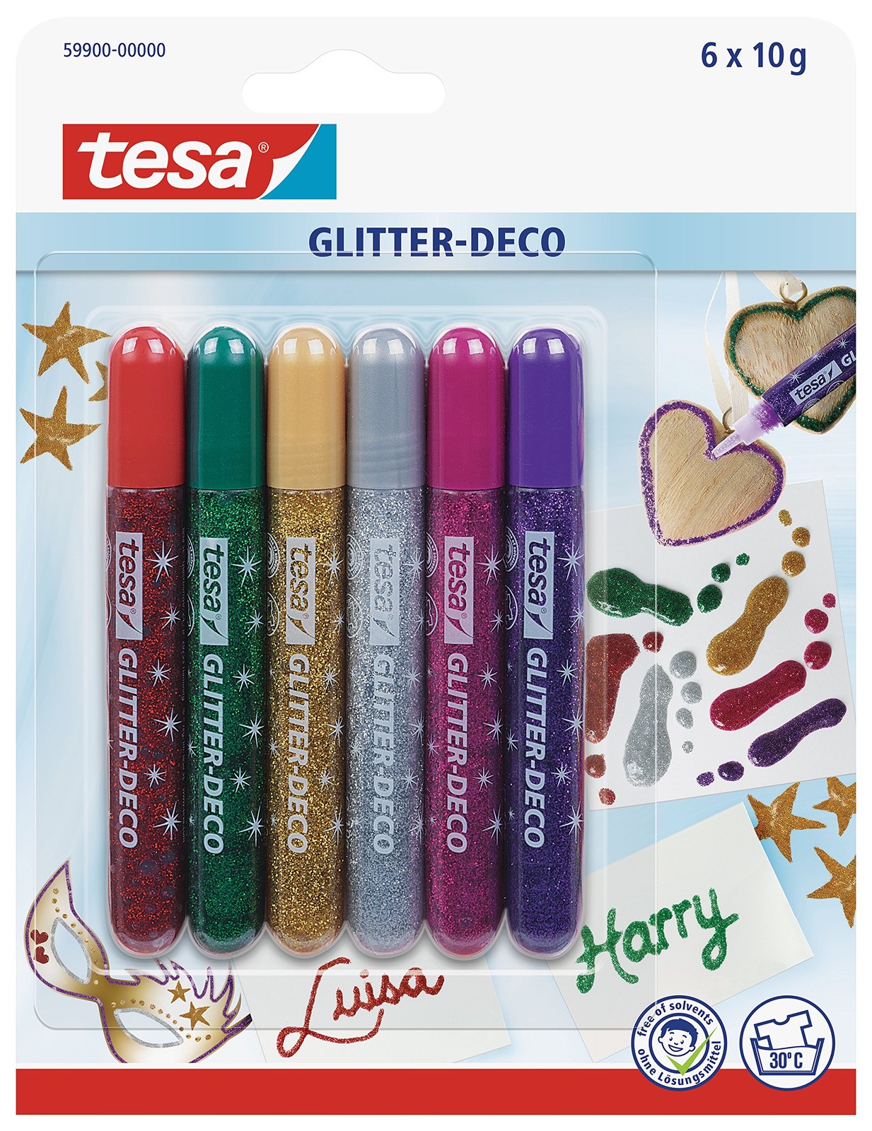 tesa UK 59900-00000-07 Glitter-Deco Glue Pens Assorted Intense Vibrant Colours -