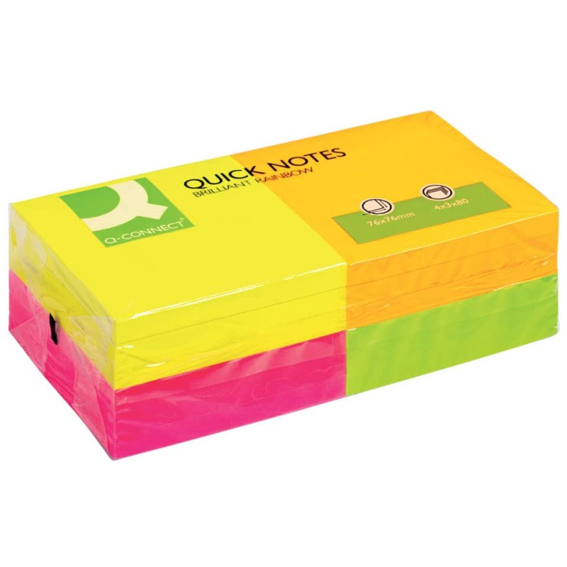 Foglietti riposizionabili Q-Connect 70 g/m² assortiti neon 76x76 mm 12 blocchett