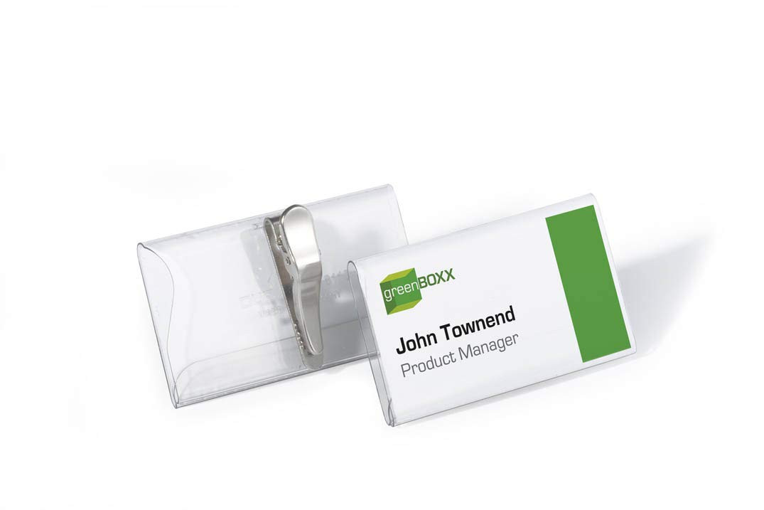 Durable Name Badge 40 x 75 mm with Crocodile Clip Transparent   Pack of 25 Badge