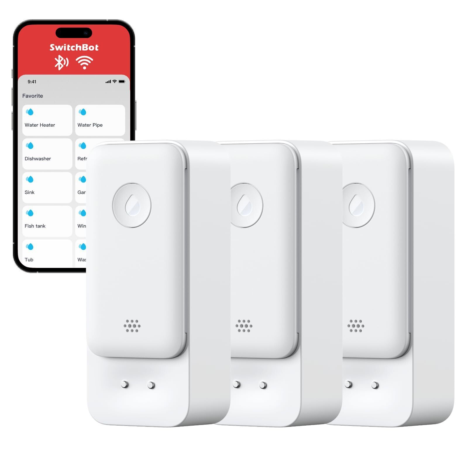 Sensore d'Acqua WiFi SwitchBot di 3, Nessun Hub Richiesto (Supporto 2.4G), Rilev