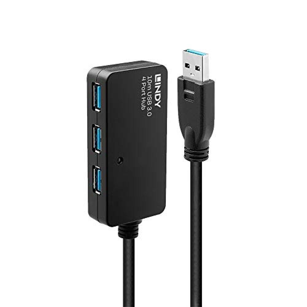 (TG. 10m) Lindy - Prolunga Attiva USB 3.0 da 10 Metri con Hub Pro con 3 Porte, C