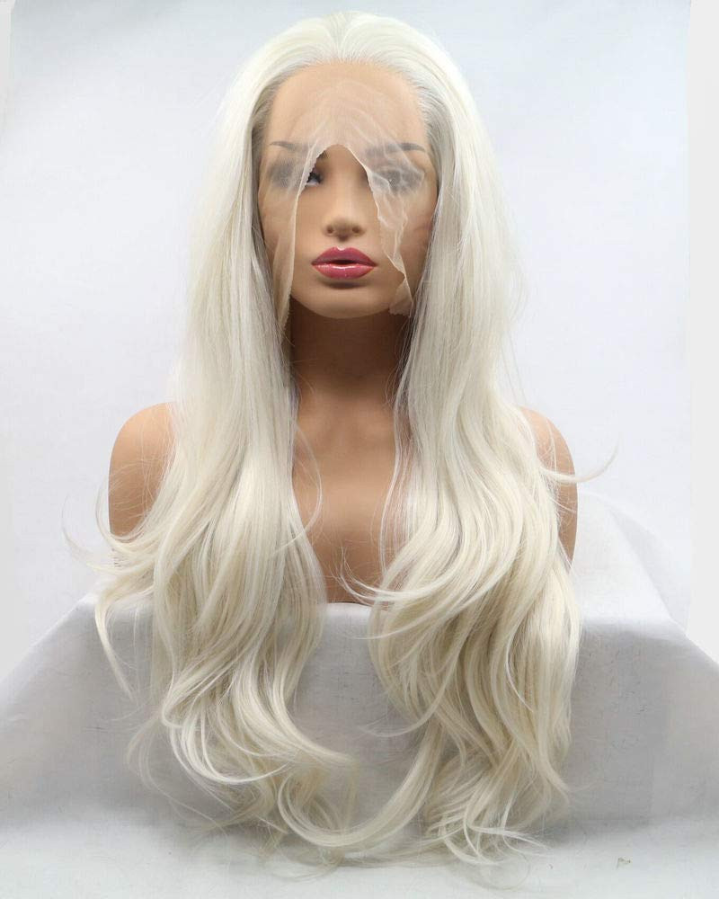 Natural Hairline White Blonde Color Synthetic Lace Front Wigs For Women (P0p)