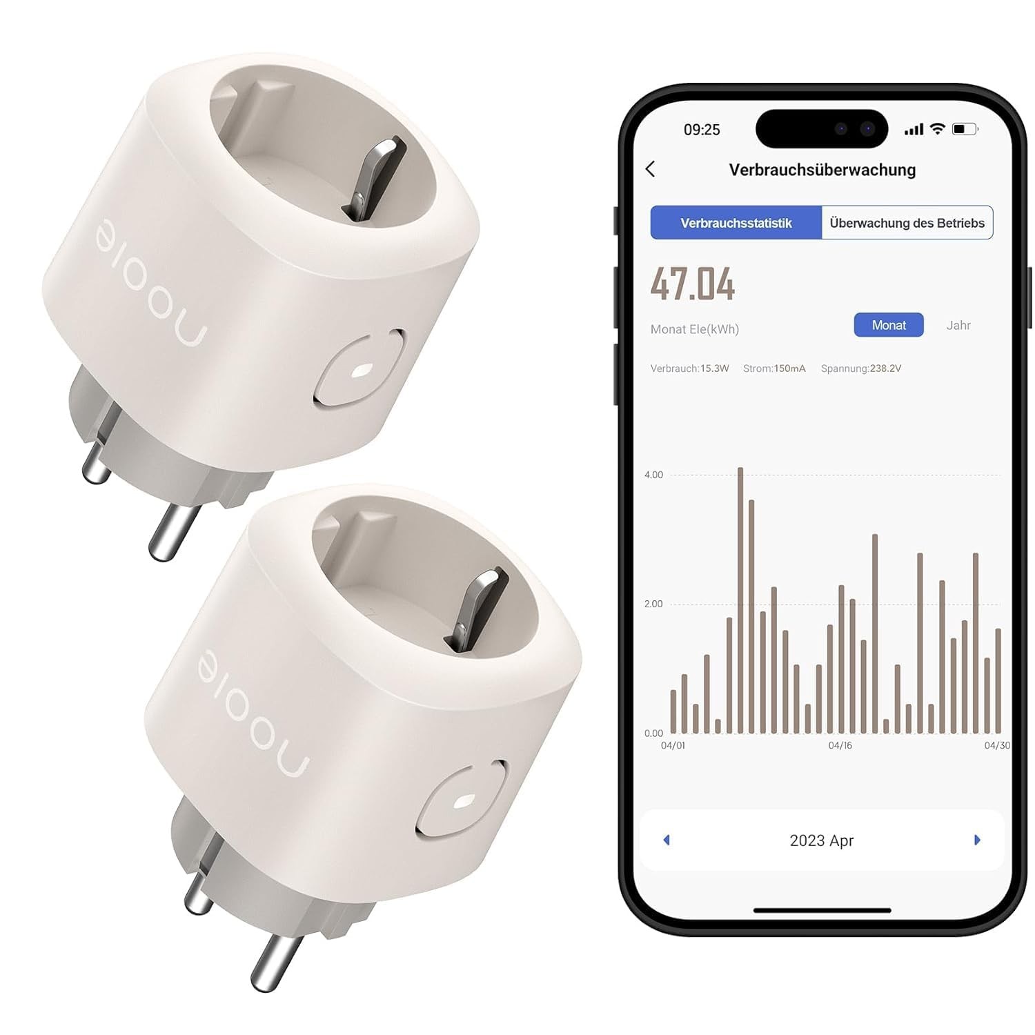Nooie WLAN Steckdose 2er Pack mit Strommessung, Alexa & Google Home (F5k)