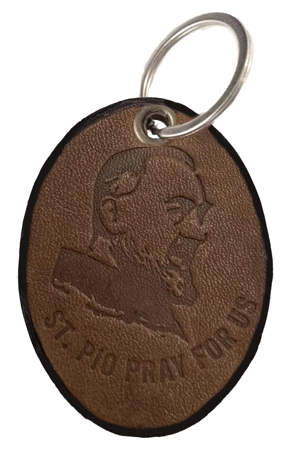 PORTACHIAVI DI SAN PIO DA PIETRELCINA REALIZZATO IN VERO CUOIO - (L9d)