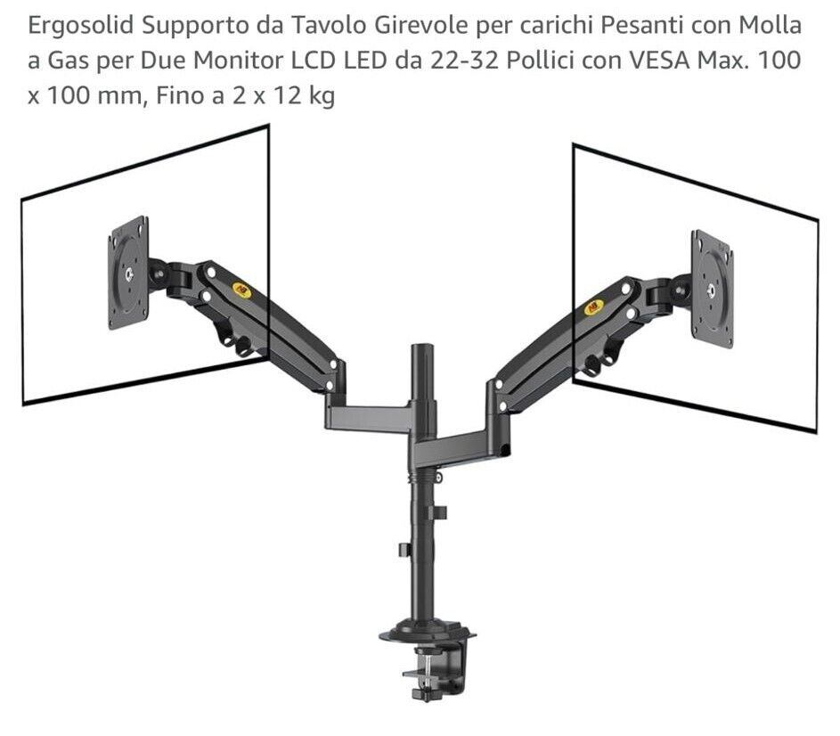 Ergosolid Supporto da scrivania per 2 Monitor PC LCD LED 22 pollici a 32 pollici