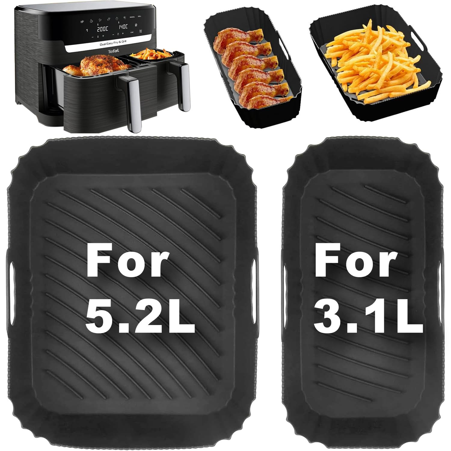 Airfryer - Stampo in silicone per Tefal EY9018 Dual Easy Fry 5,2/3,1 l, (n5l)