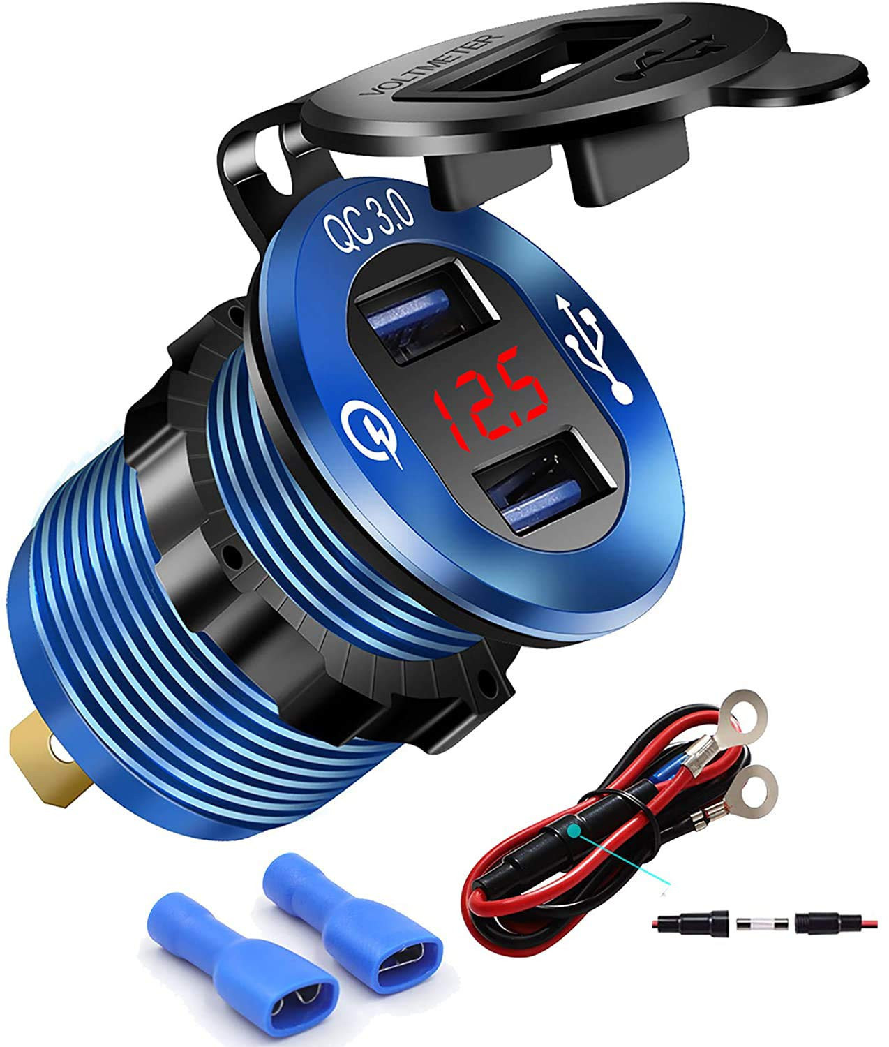 iMESTOU Carica Rapida 3.0 USB Charger Socket 12V Dual USB Car Socket (A2I)