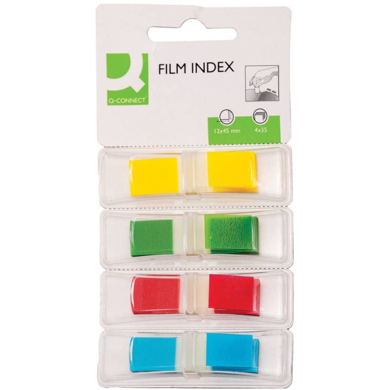 Segnapagina Q-Connect neon 12x45 mm 4 colori trasparenti blister 4 blocchetti da