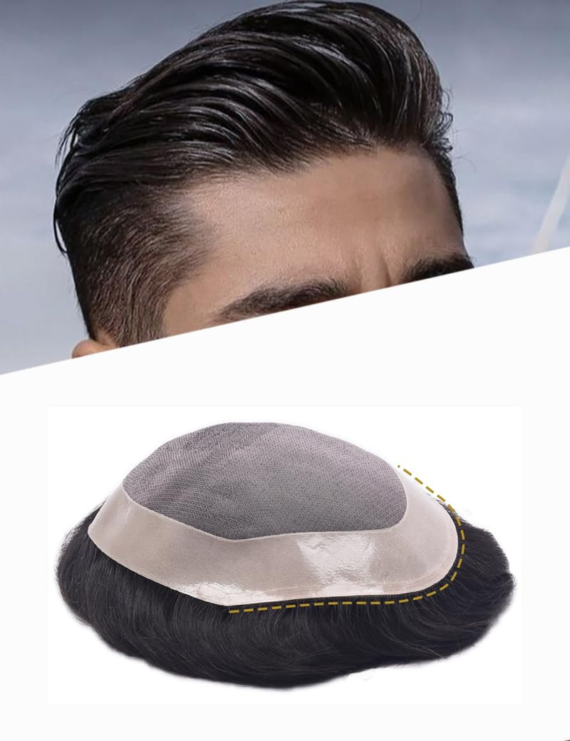 Auspiciouswig Men's Toupee Fine Mono Human Hair Toupee Sistema di capelli (y0u)