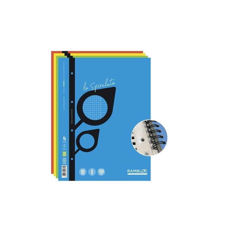 Maxi quaderno Spiralato rinforzato Rambloc A4 - 80 ff - conf. da 4 pz - rigatura