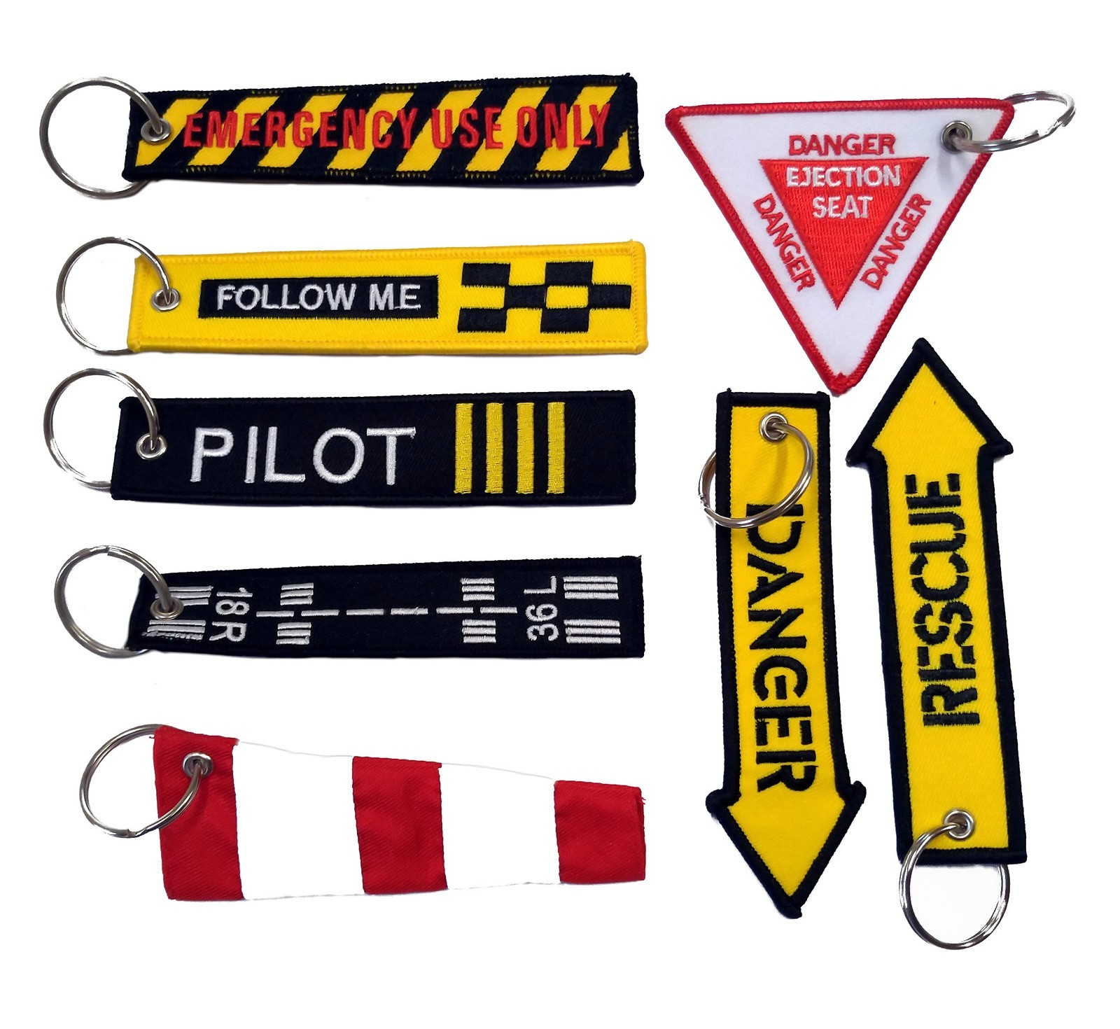 The Aerodyne SET di 8 portachiavi aeronautici ricamati assortiti (k0w)