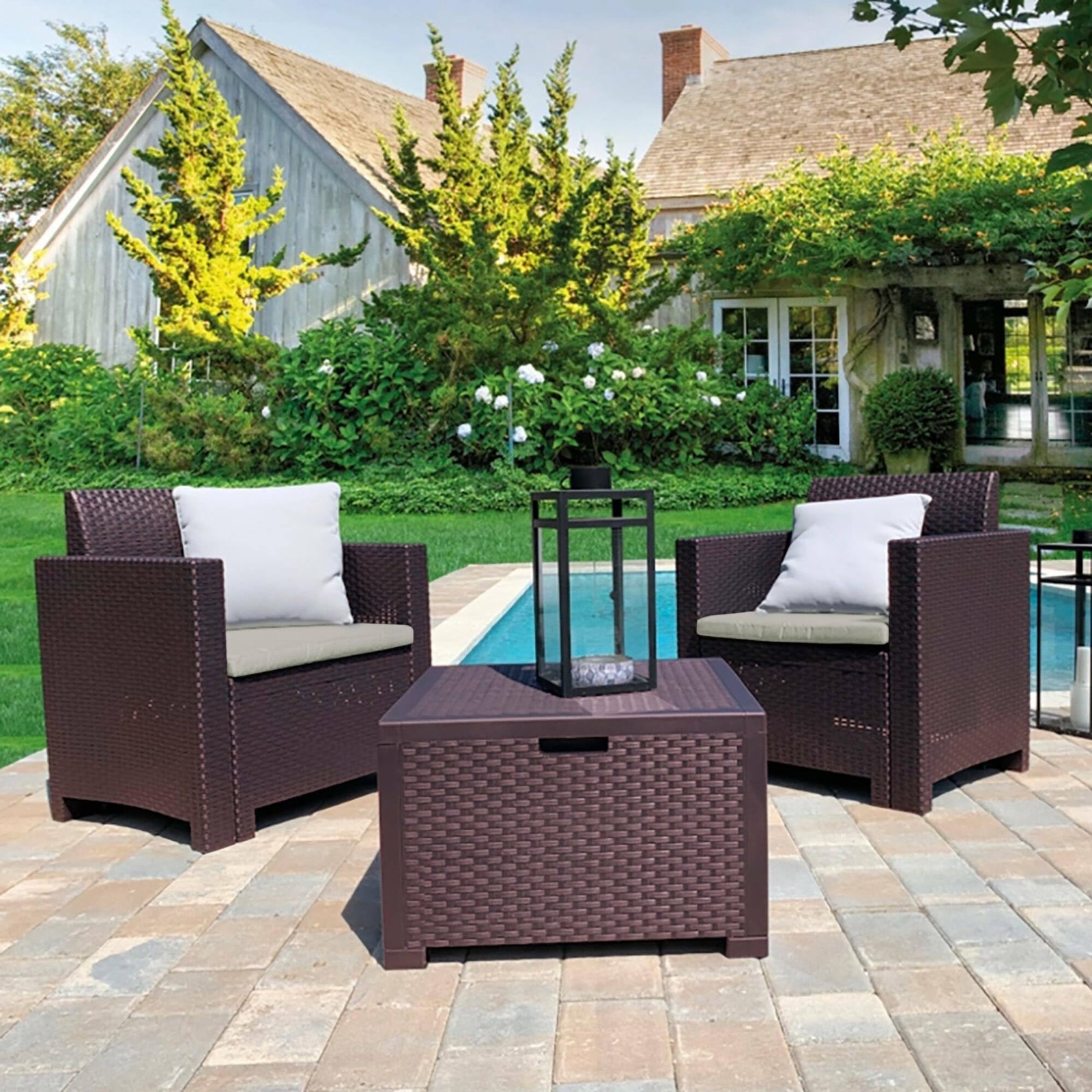 Dmora Salotto da Esterno Neptune, Set da Giardino con Cuscini, Salottino (X2C)