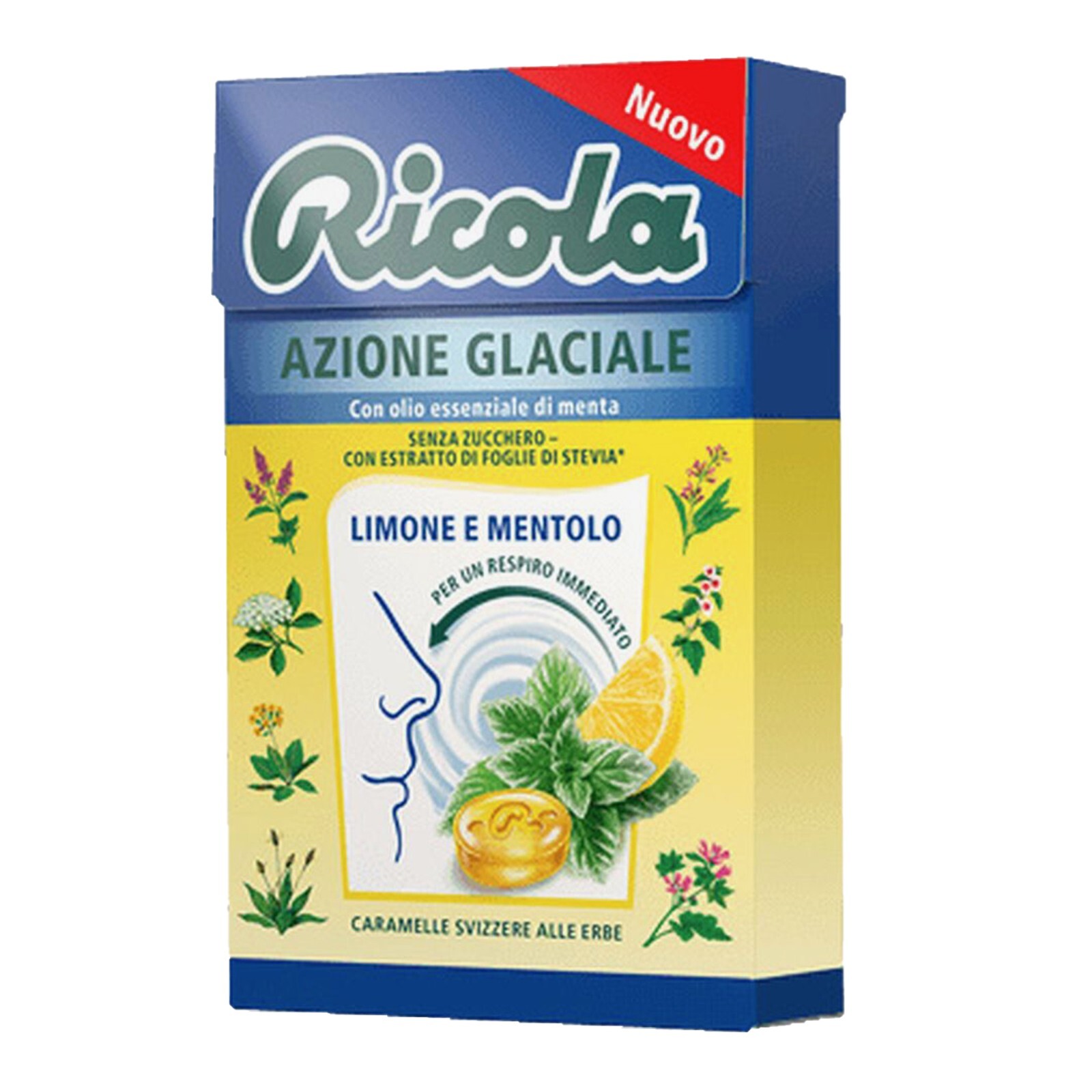 Ricola Azione Glaciale Limone Mentolo 1 Astuccio da 50g Caramelle Senza Zucchero