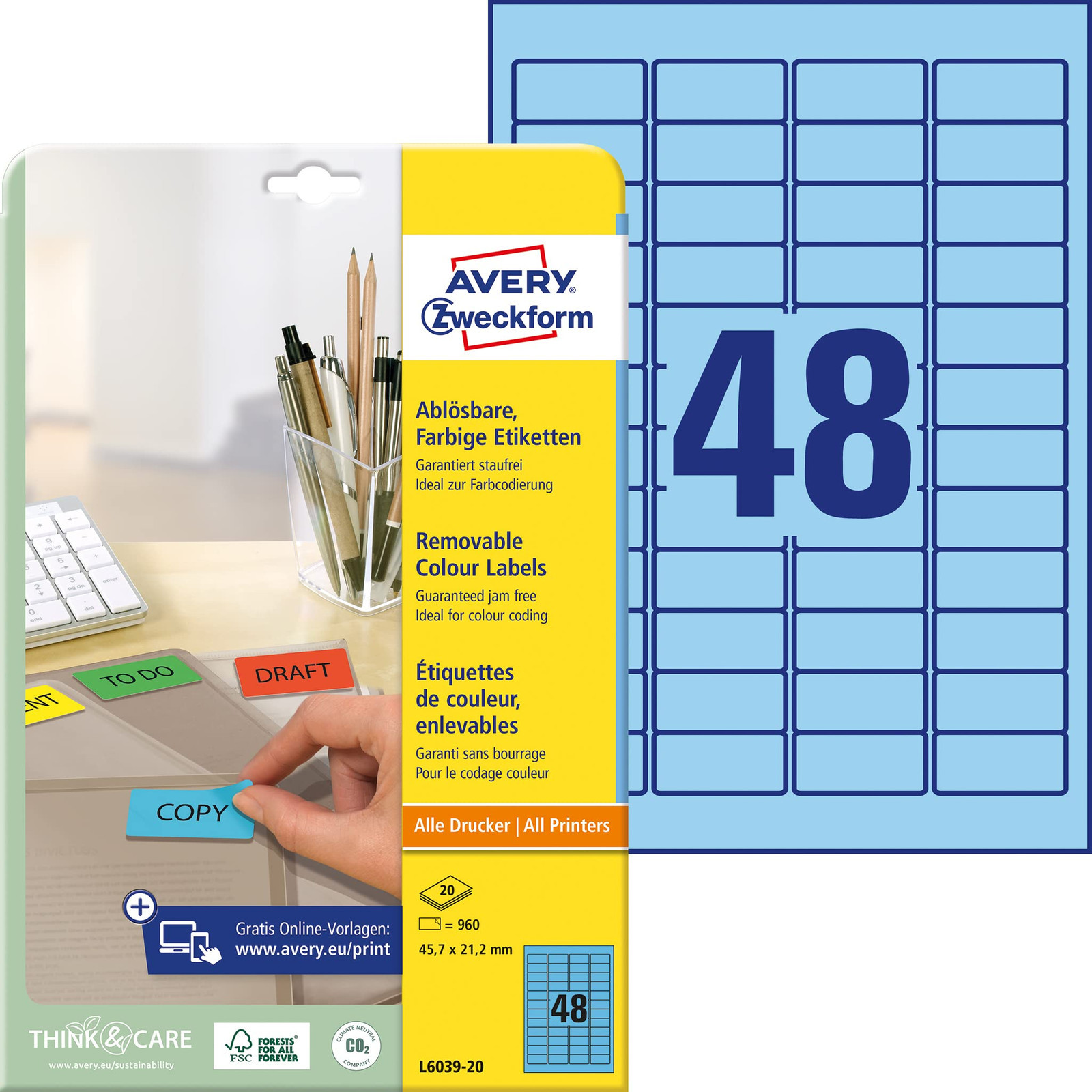 Avery L6039-20 Removable Mini Labels (45.7 x 21.2 mm Labels, 48 per A4 Sheet, 20