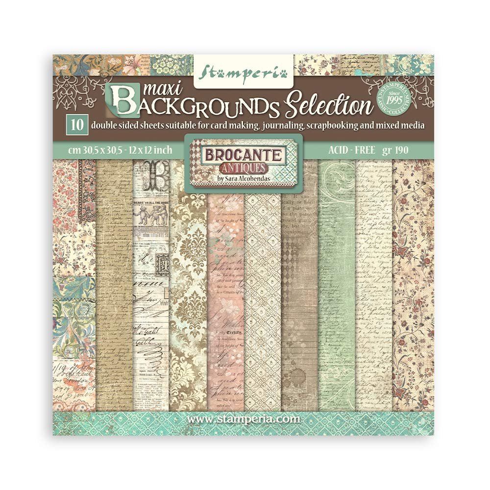 Blocco Di Carte Scrap Maxi Background selection - Brocante Antiques Cm 30 X 30