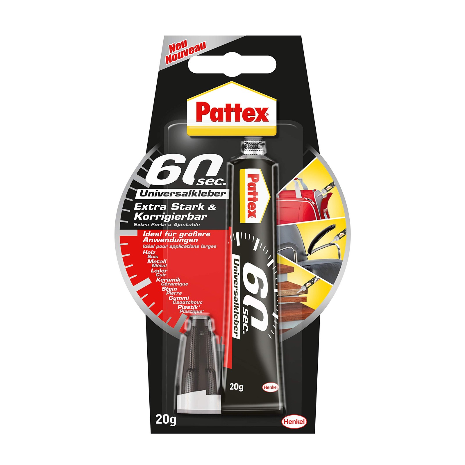 Pattex 1990277"60 Sec" All-Purpose Glue, Black, 20 g, 3 Piece 1 x