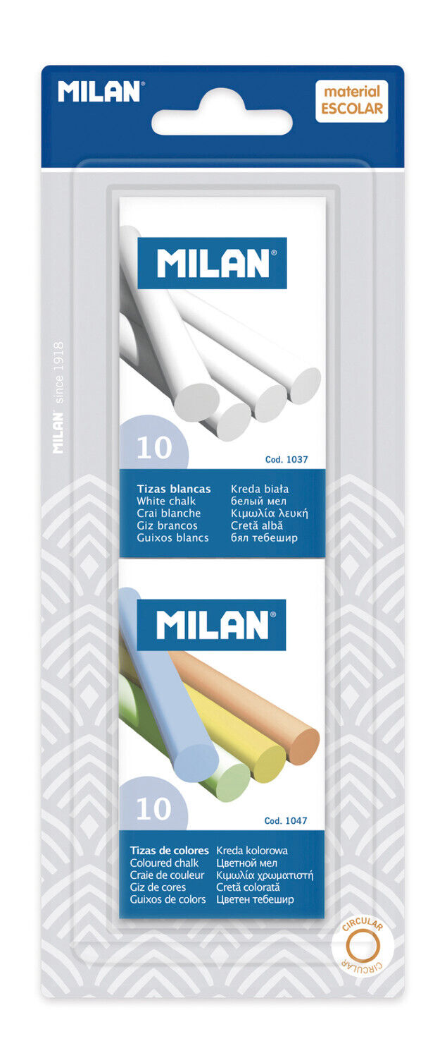 Blister Scatola 10 Gessetti Bianchi + Colore (Solfato Calciu