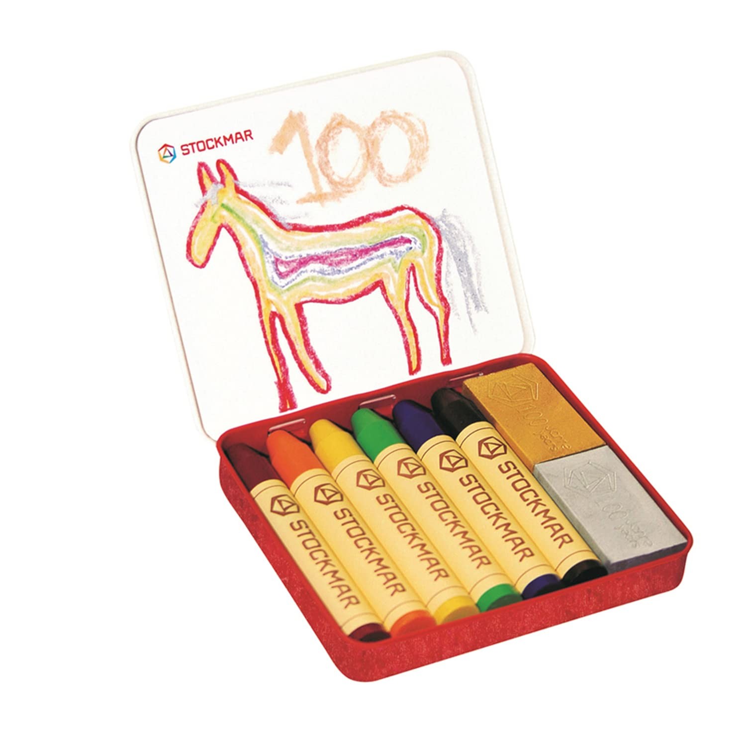 Stockmar Wax Crayons - Anniversary Rainbow Edition with 6 Colourful Colouring Pe