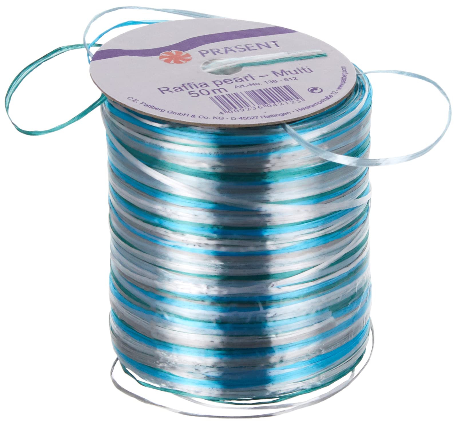 Prasent 50 m Rayon Pearl Spool Ribbon, Turquoise/Multi-Colour