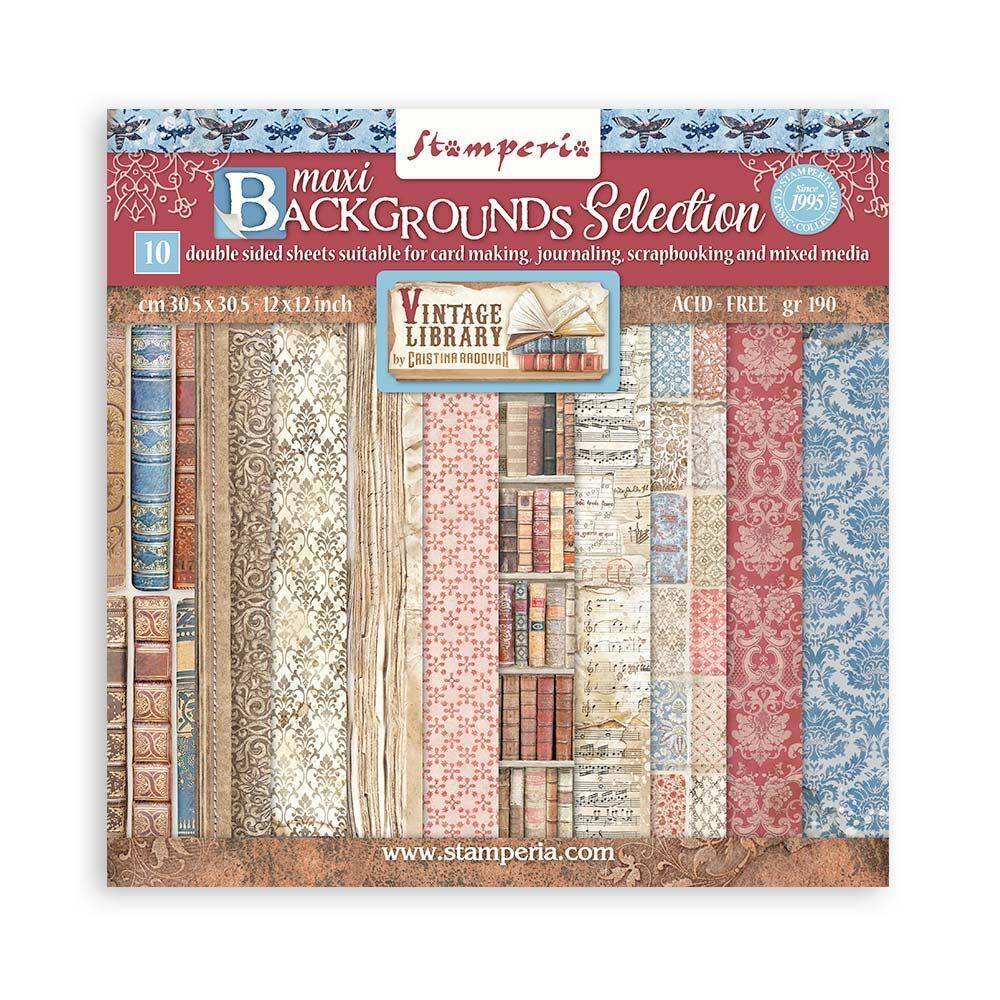 Blocco Di Carte Scrap Maxi Background selection - Vintage Library Cm 30 X 30