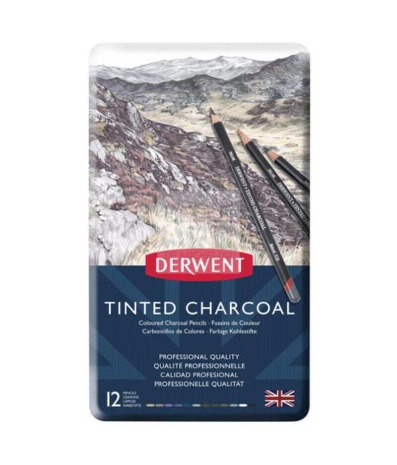 Derwent Pastelli Serie Tinted Charcoal Confezione In Latta Da 12 pz