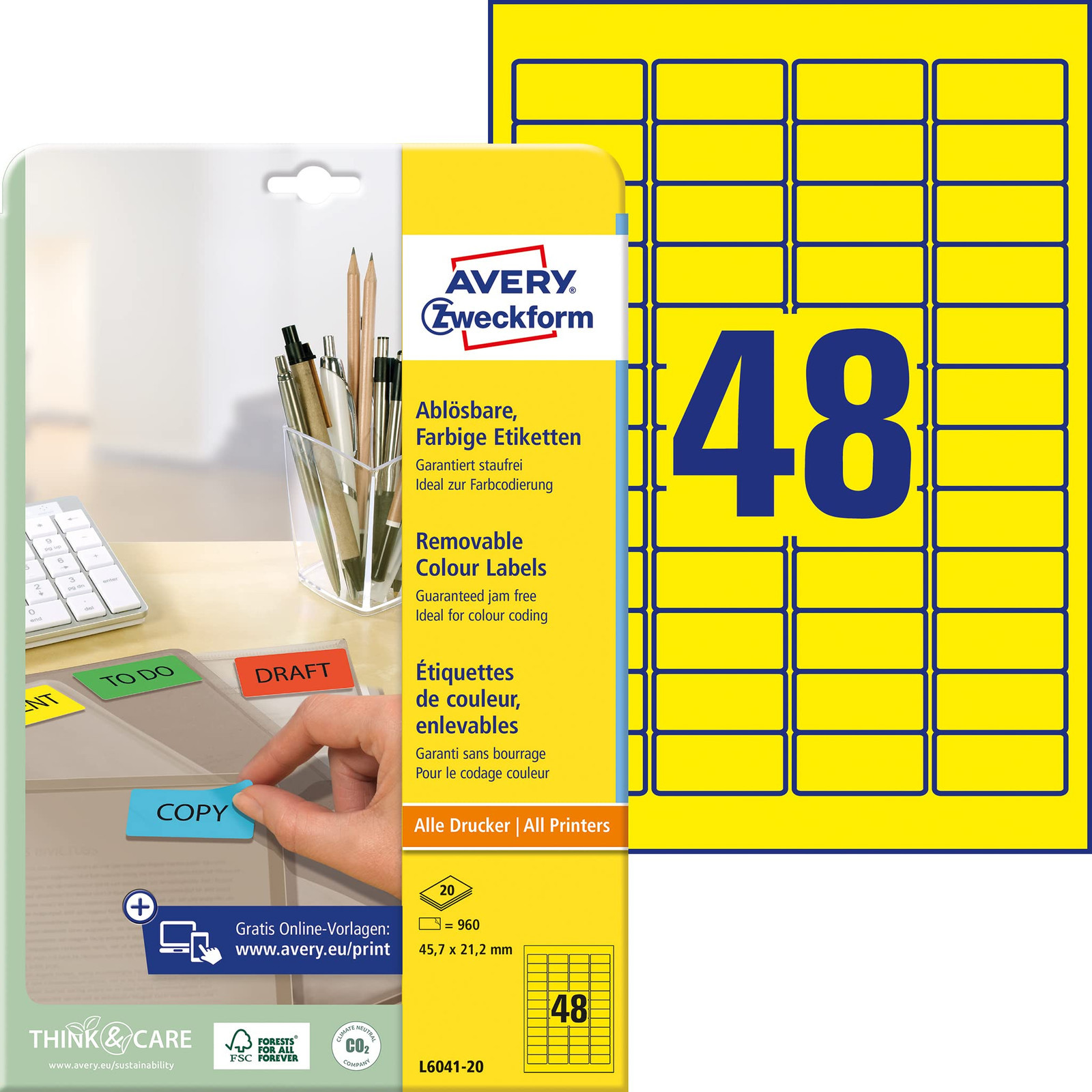 Avery L6041-20 Removable Mini Labels (45.7 x 21.2 mm Labels, 48 per A4 Sheet, 20