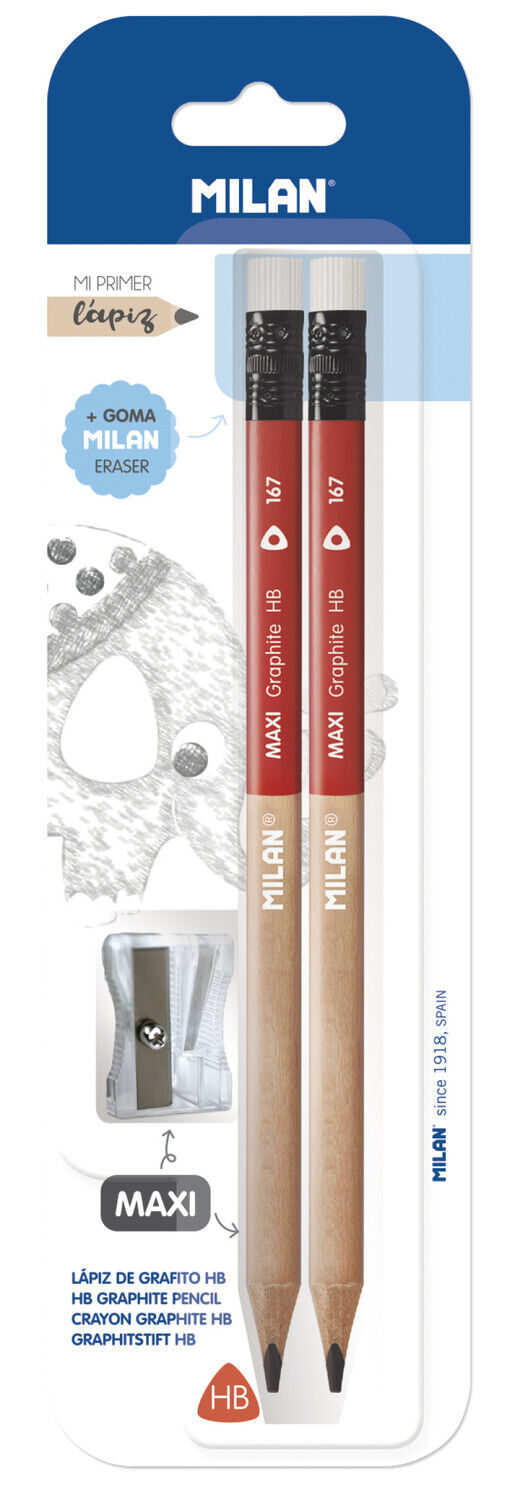 Blister Di 2 Matite Grafite HB MAXI Con Gomma + 1 Temperamatite MAXI