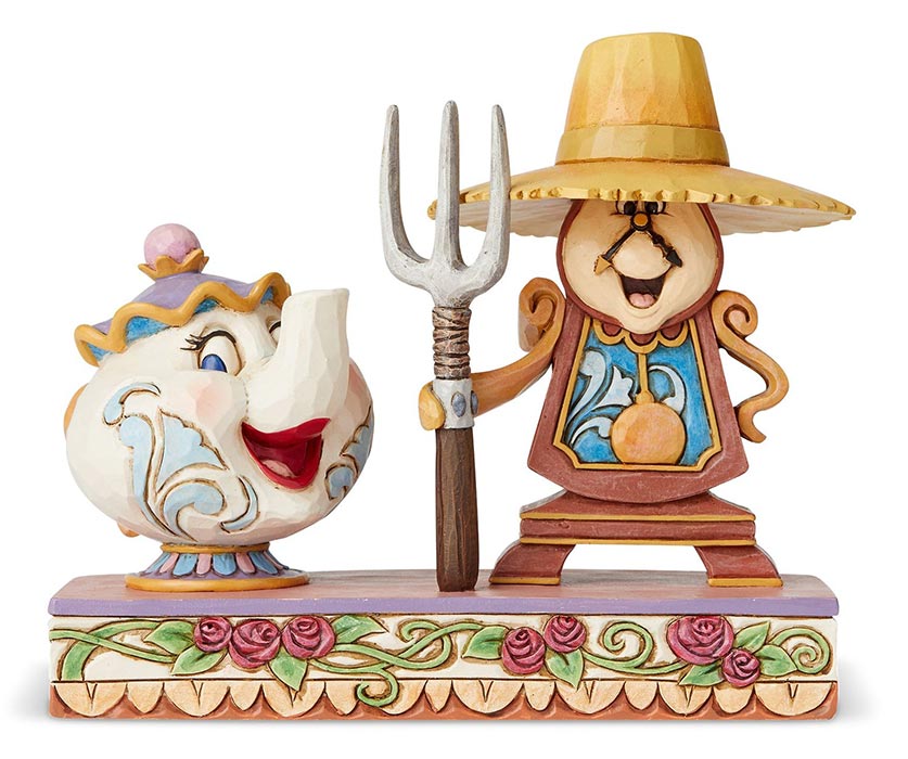 Disney La Bella E La Bestia Beauty & Beast Mrs Potts E Cogsworth Statue