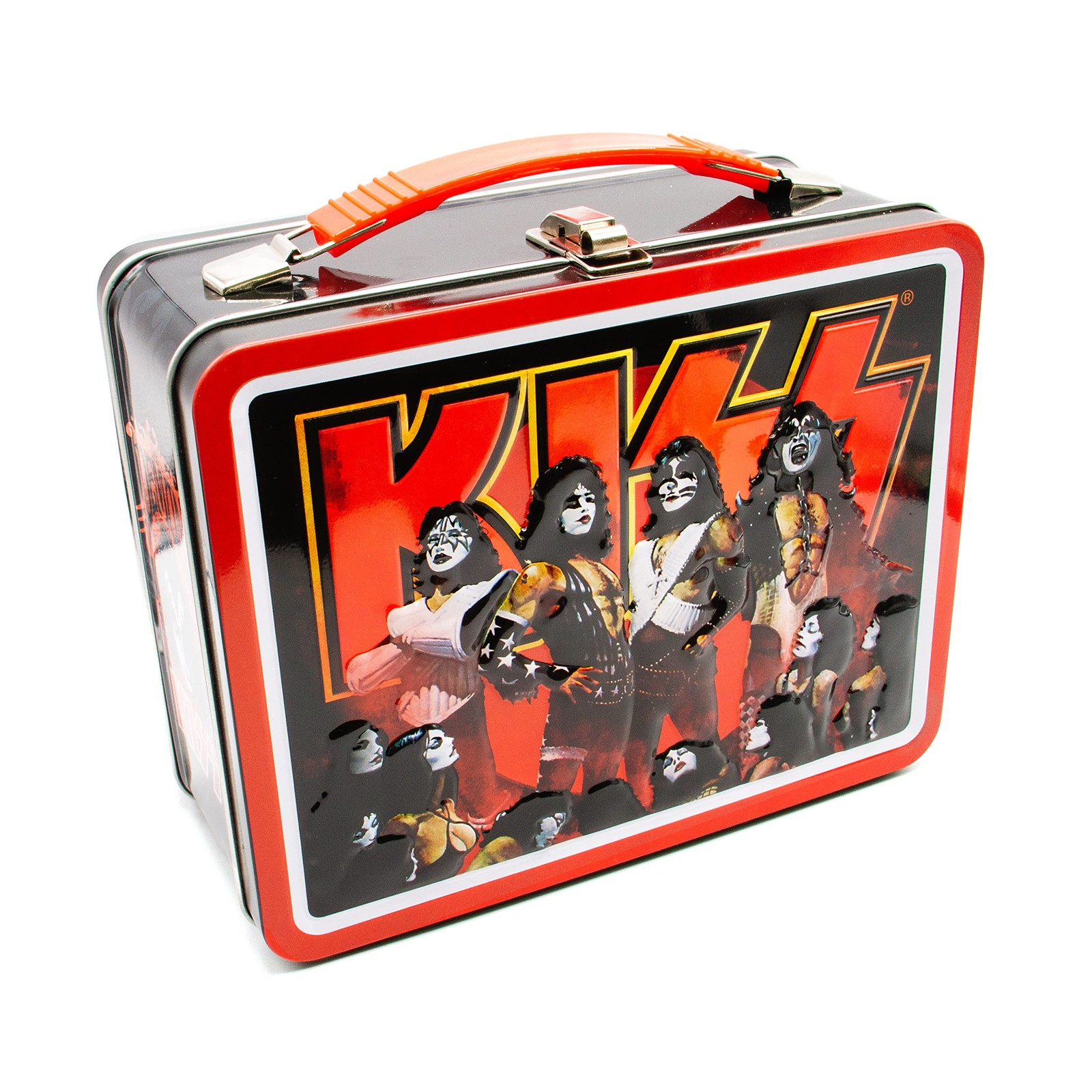 AQUARIUS KISS Fun Box - Sturdy Tin Storage Box with Plastic Handle & Embossed Fr