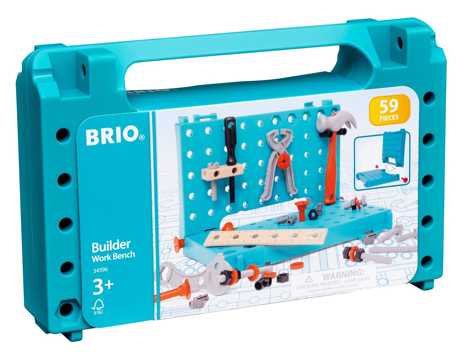BRIO BUILDER - Banco da Lavoro per Bambini, Set Attrezzi con Piano da Lavoro, 59