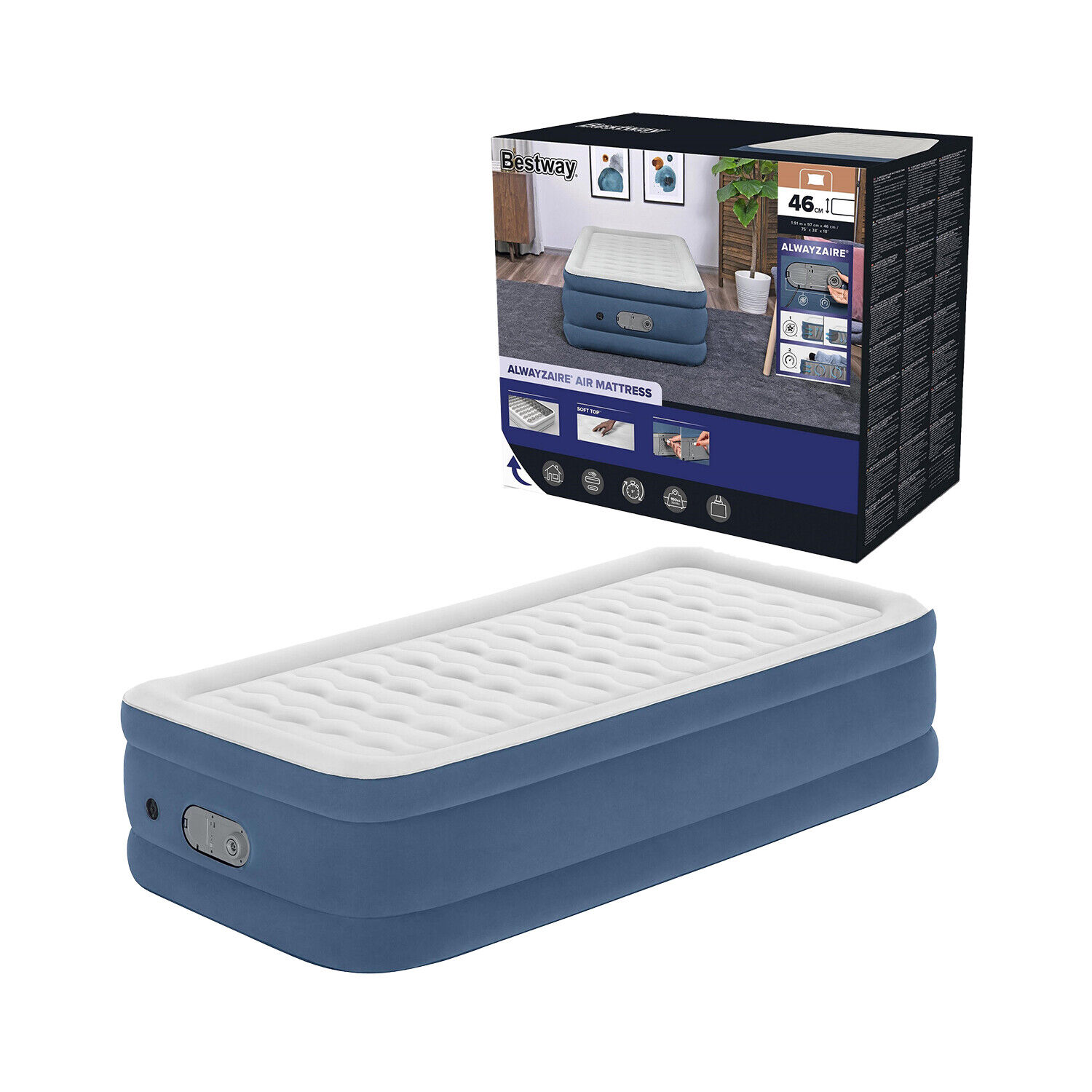 Airbed Alwayzaire Bicolor Azzurro/Grigio Singolo Cm. 191x97x46 BESTWAY - X52717