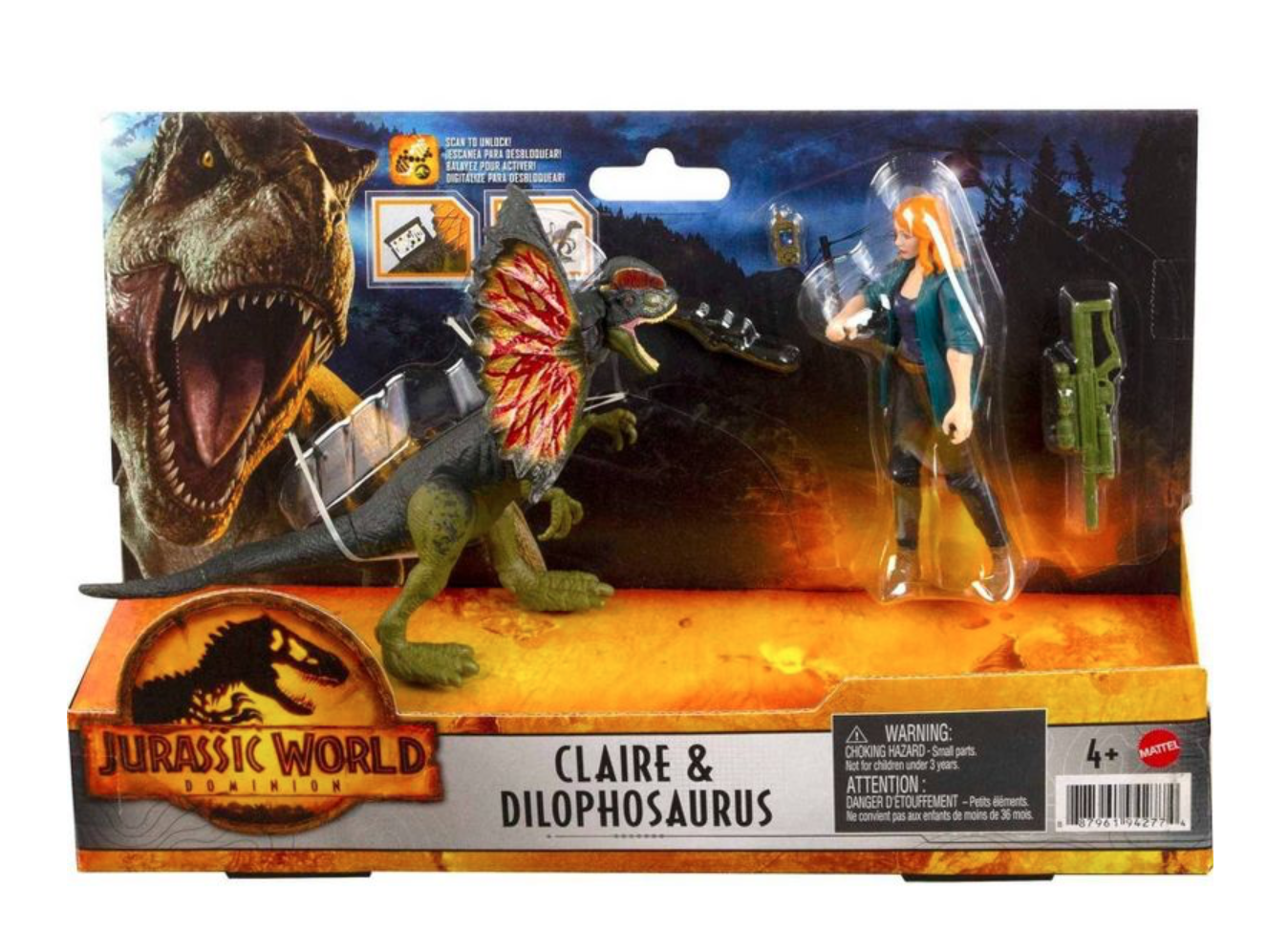 Jurassic World Dominion Claire & Dilophosaurus Dinosauro Figura Toy Nuovo Con
