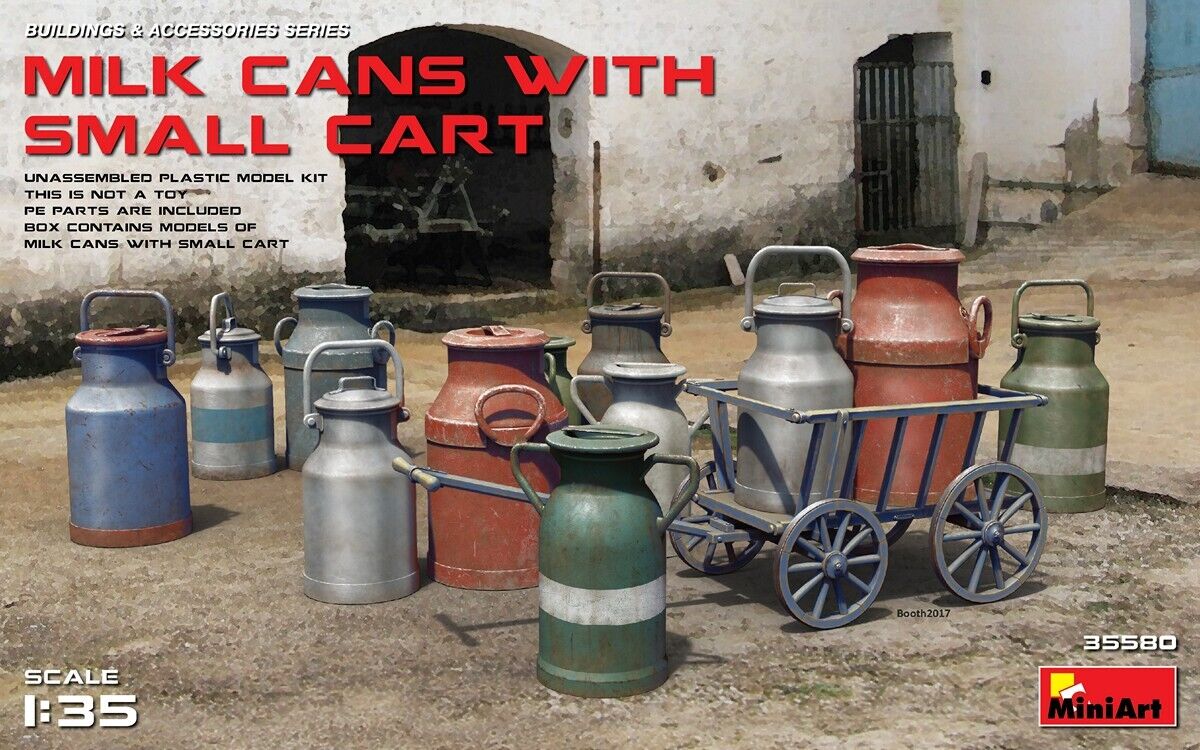 Milk Cans With Small Cart Diorama Accessories 1:35 Plastic Model Kit MINIART
