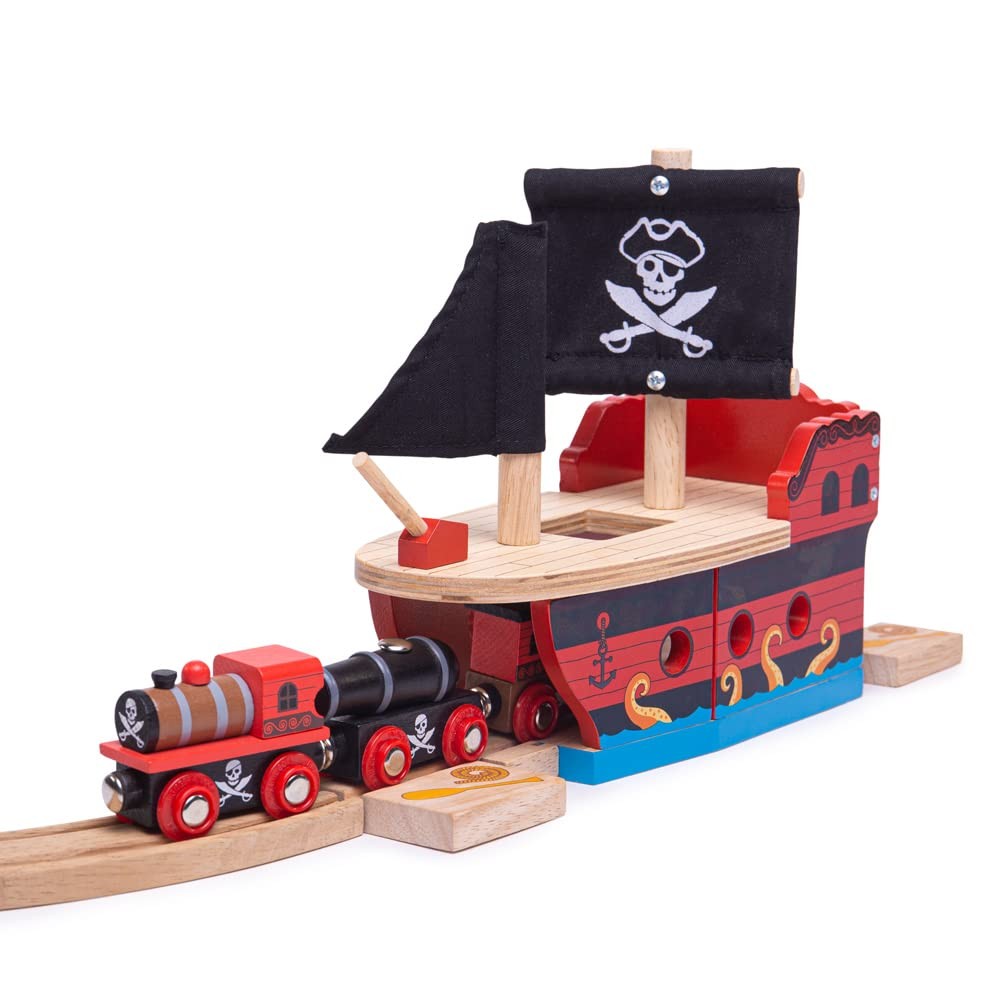 Bigjigs Rail Wooden Pirate Ship Galleon - Pirate Accessories for Wooden Train Se