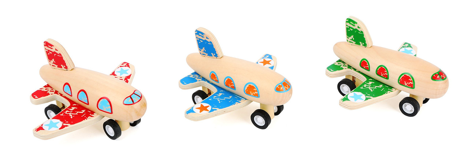 Small Foot 10688 Wooden Along Airplane Three Different Versions, Stable Rubber T