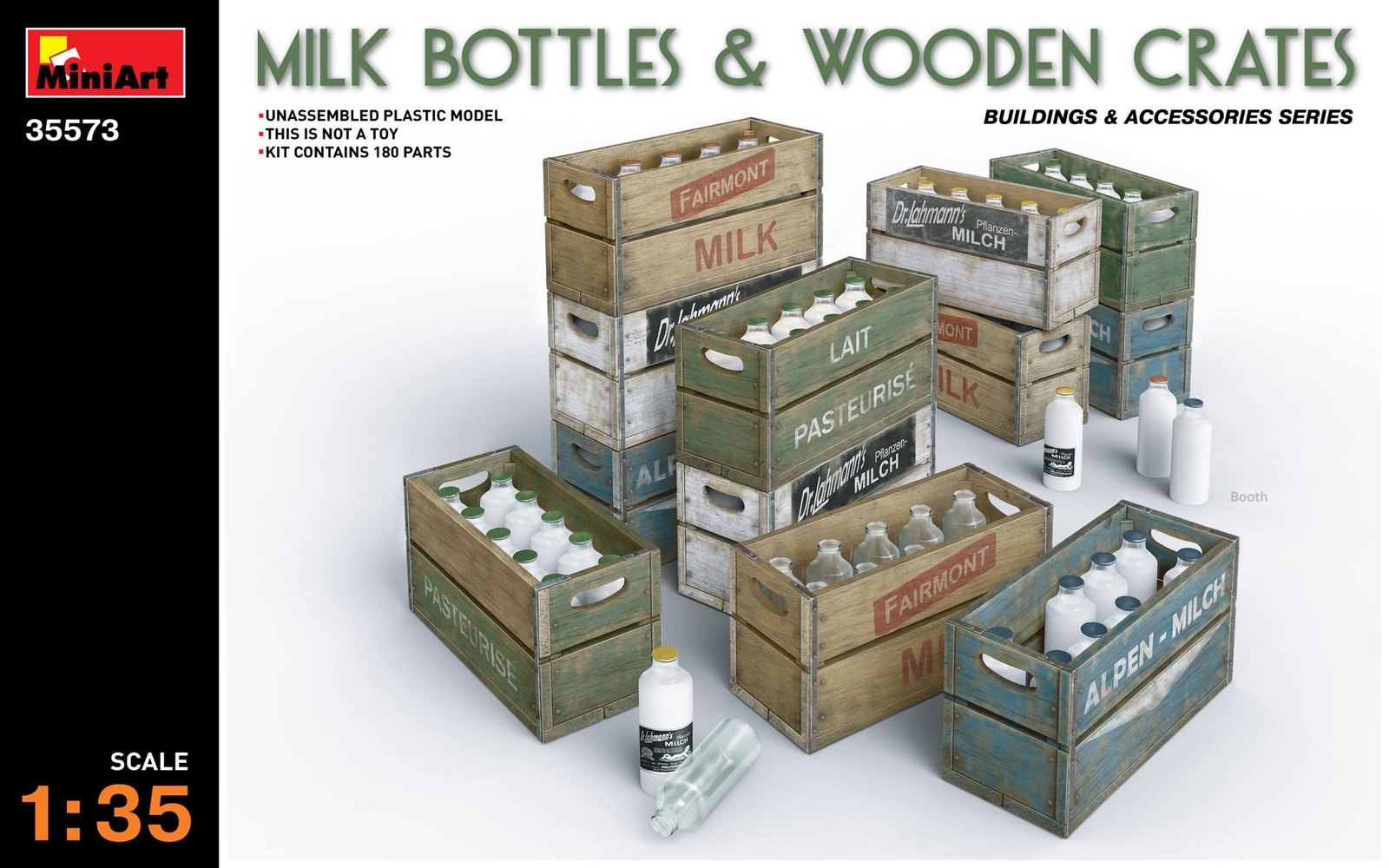 1:35 Miniart Milk bottles & wodden Crates Kit MIN35573 Modellino