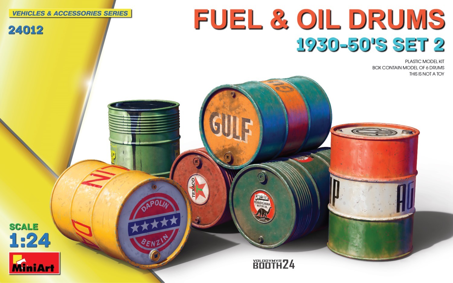 Fuel & Oil Drums 1930-50's Set 2 1:24 Plastic Model Kit MINIART