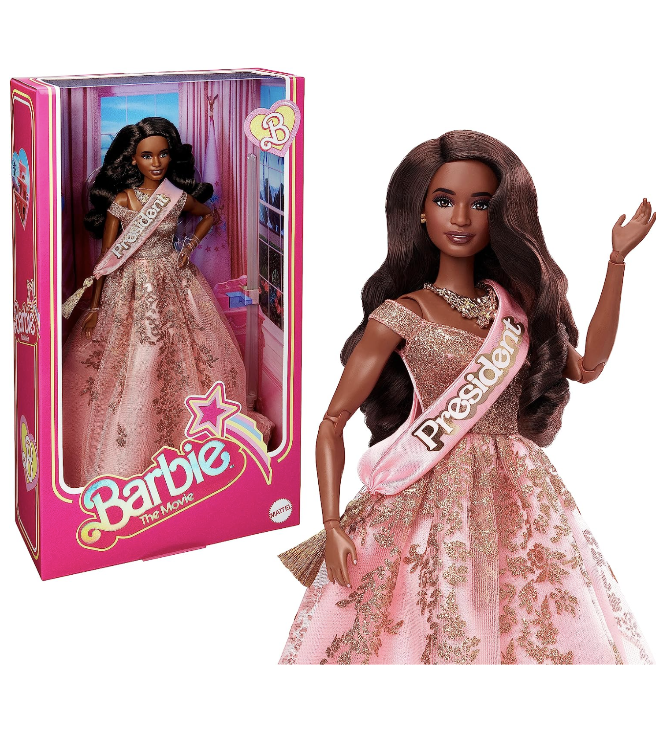 Mattel Barbie The Film Presidente Barbie IN Rosa e Oro Abito Nuovo con Scatola