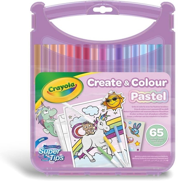 Crayola Pastel - Set Valigetta Pennarelli Lavabili SuperTips, 65 pezzi