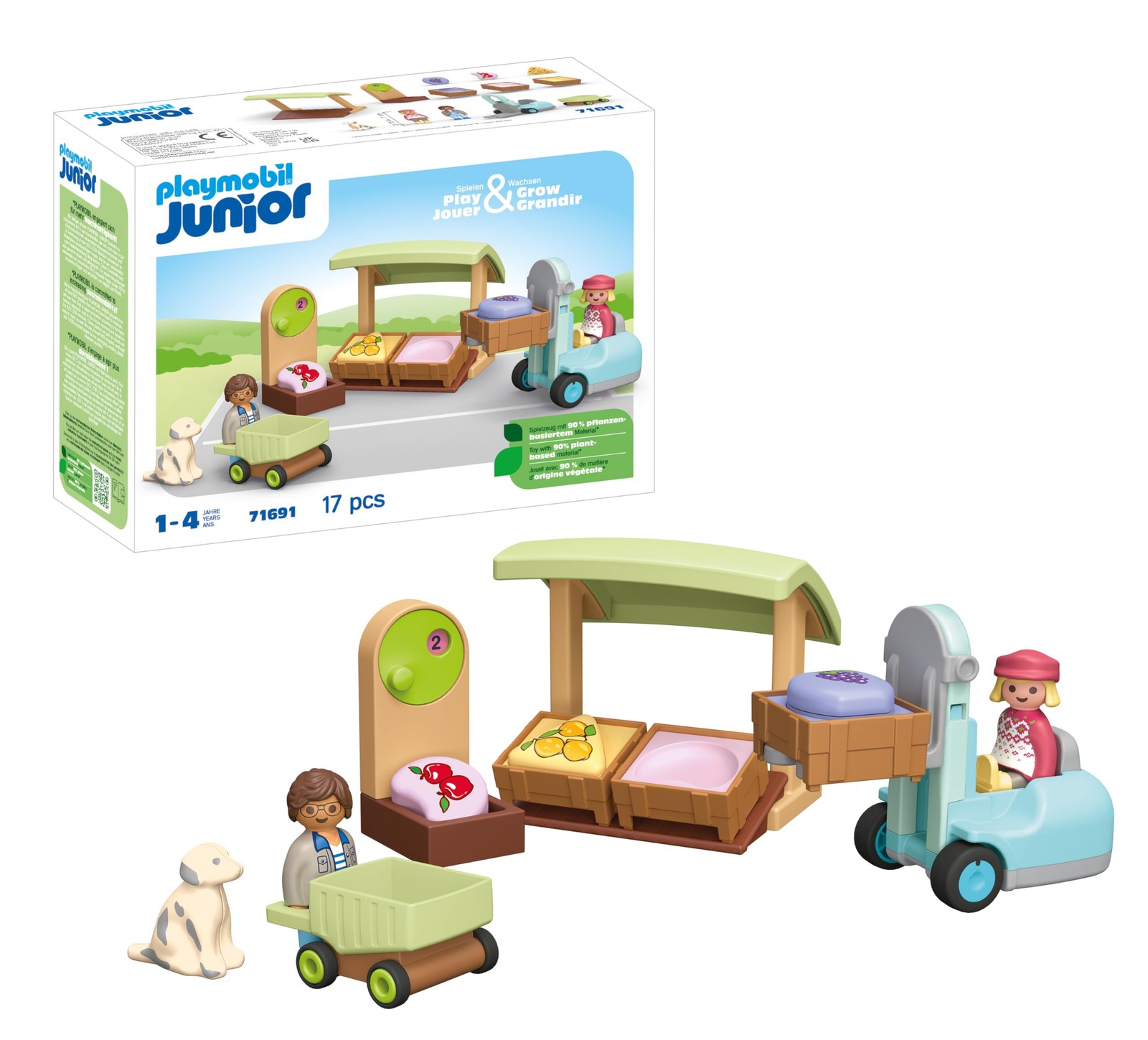 PLAYMOBIL JUNIOR   Bio-Marktstand & Gabelstapler   nachhaltiges Spielzeug aus bi