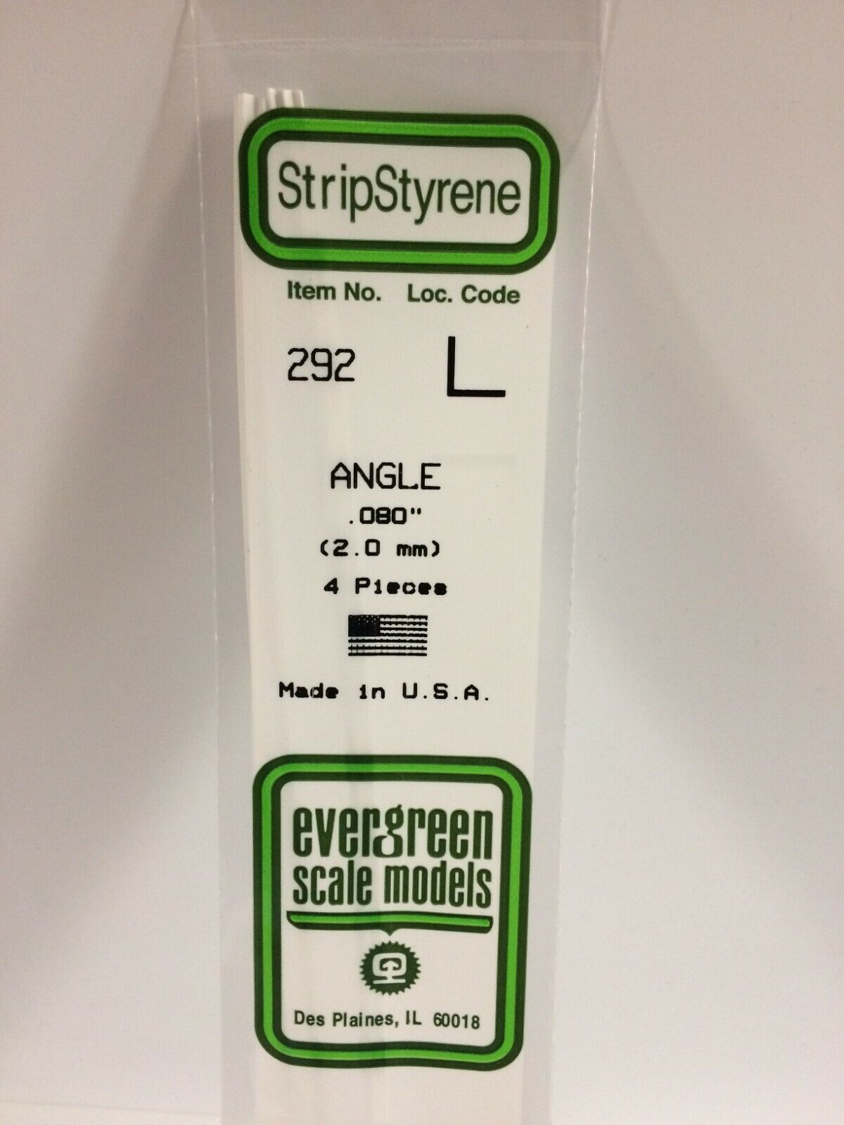 Evergreen EV0292 Profilato angolare 350mm 2x2mm (4pz) modellismo