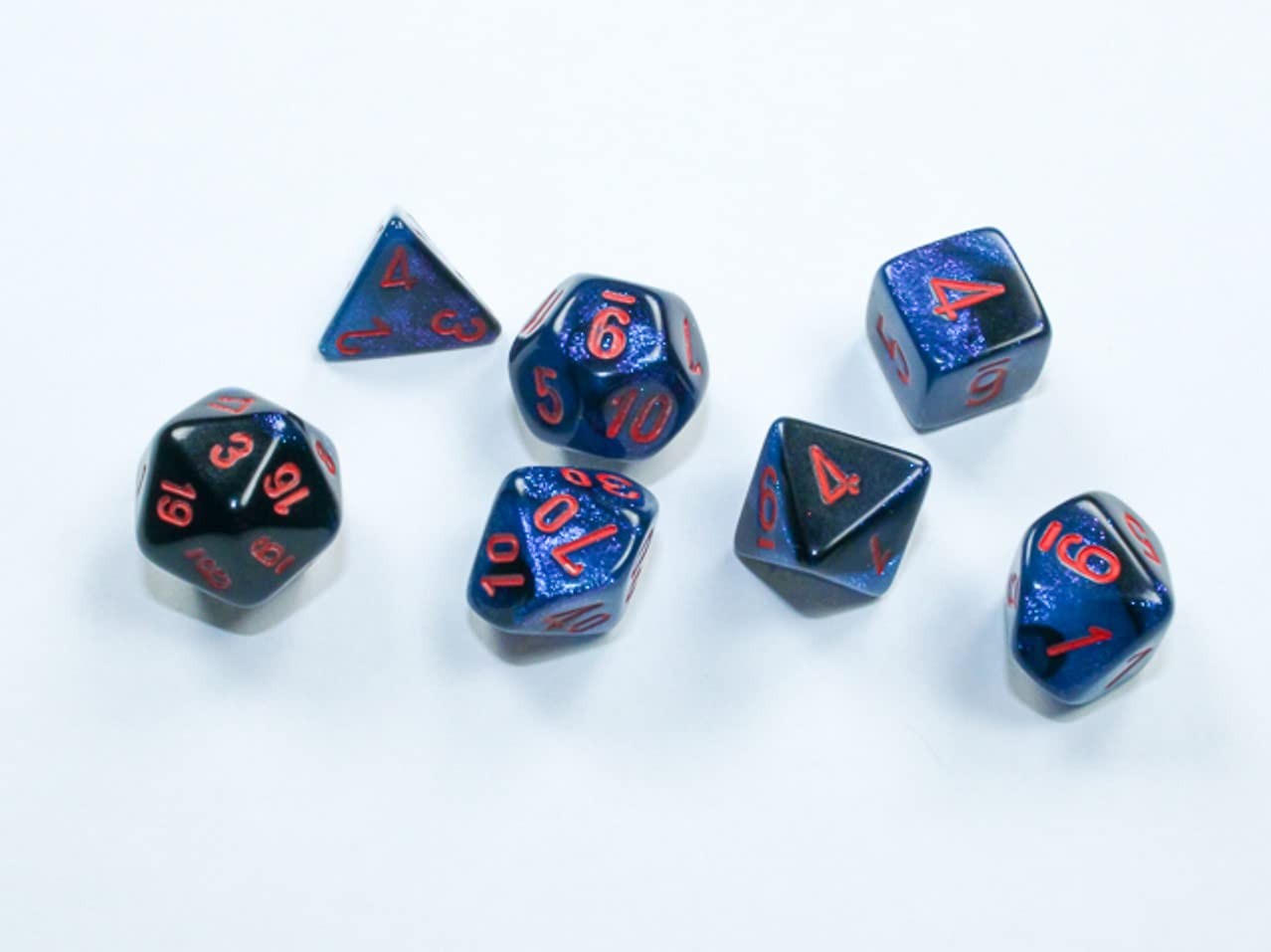 DND Dice Set-Chessex D&D Dice-Gemini: Mini 7pc Polyhedral Black-Starlight/red Di