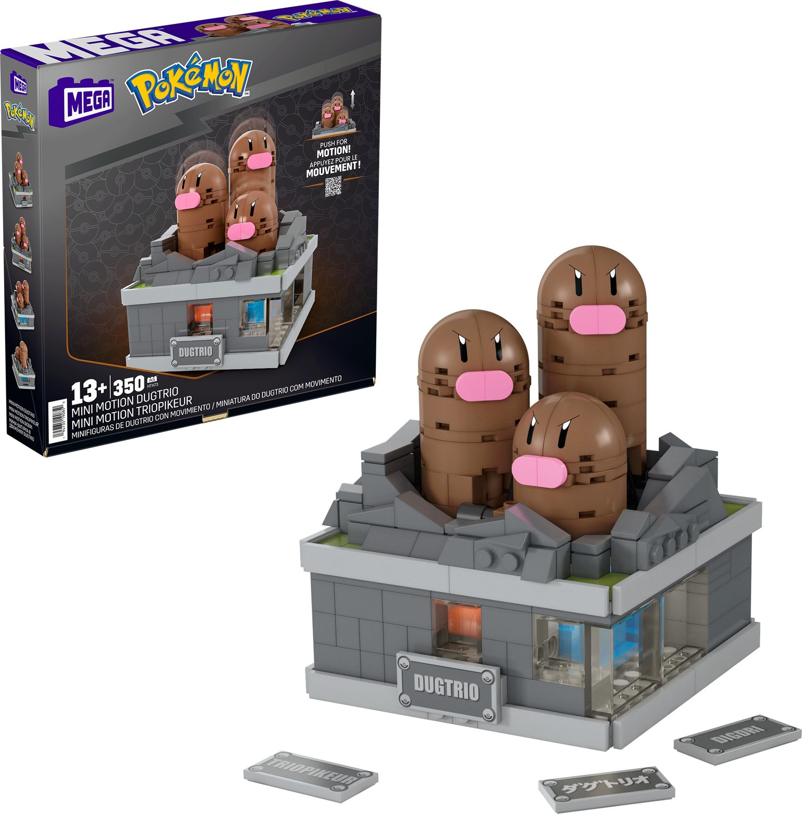 Mega Pokémon Action Figure Building Set, Mini Motion Dugtrio with 343 Pieces and