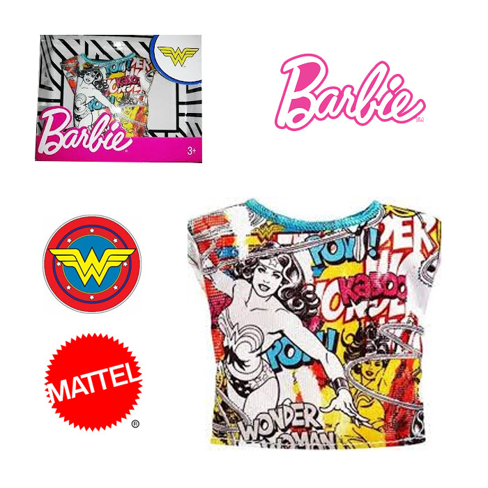 VESTITI DI BARBIE MAGLIA T SHIRT WONDER WOMAN MATTEL FXJ95