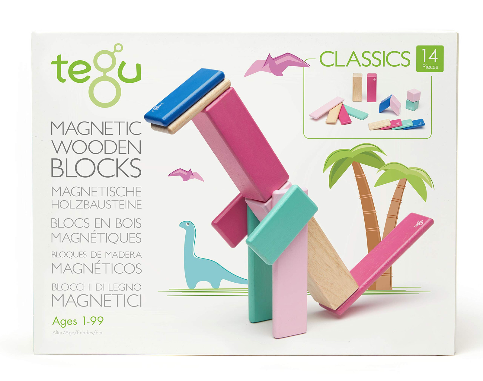 14 Piece Tegu Magnetic Wooden Block Set, Blossom 14 Piece Blossom