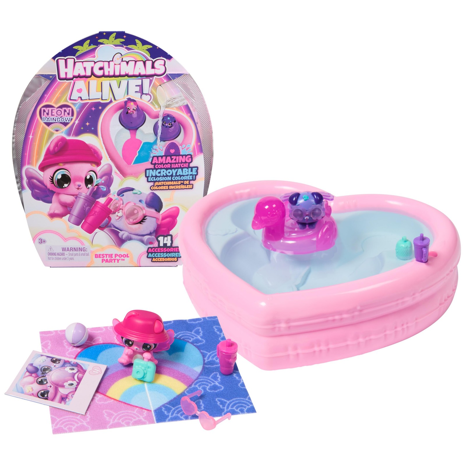 Hatchimals Alive, Neon Rainbow Bestie Pool Party Toy met 2 BFF mini-figuren in C