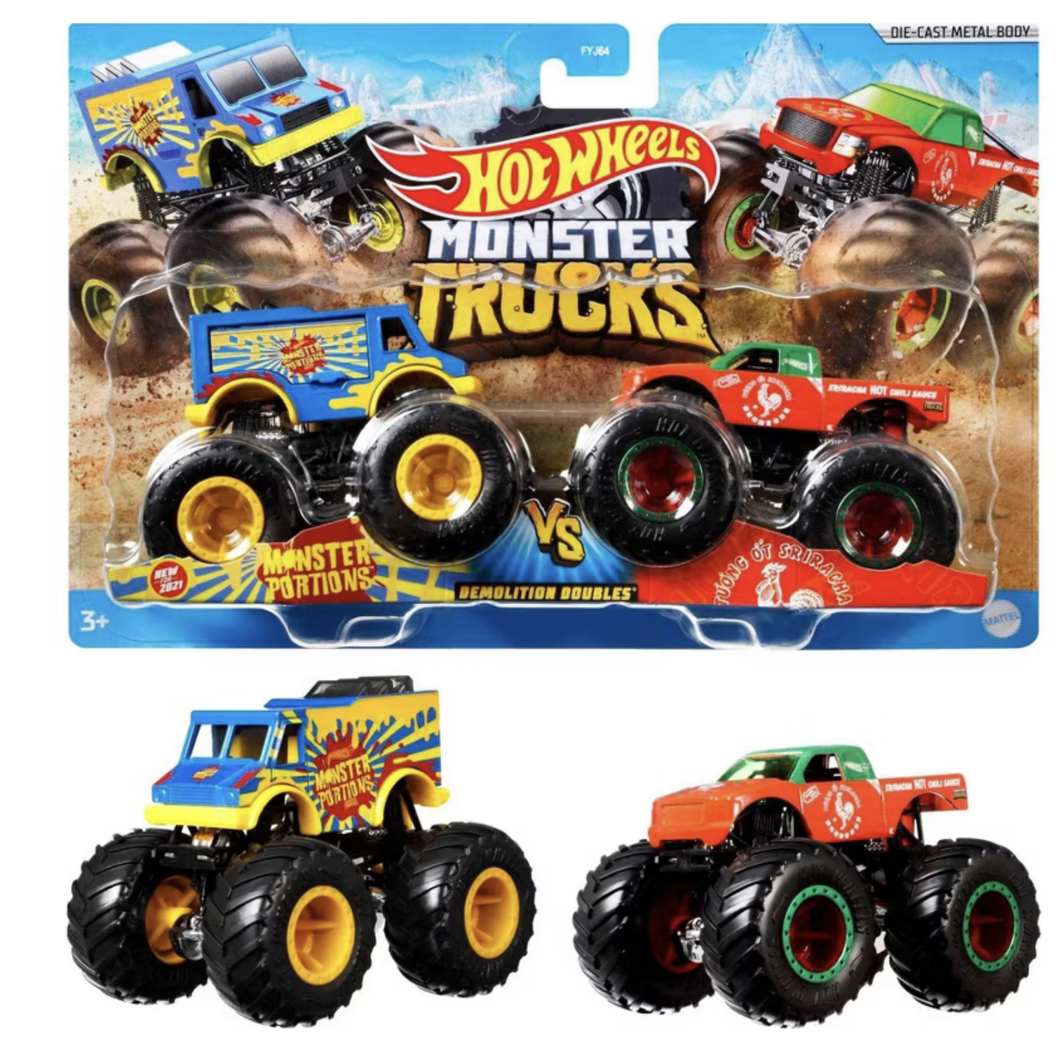 Hot Wheels Monster Camion Pressofuso Demolition Doppie 2pk - 1:64 Scala Nuovo