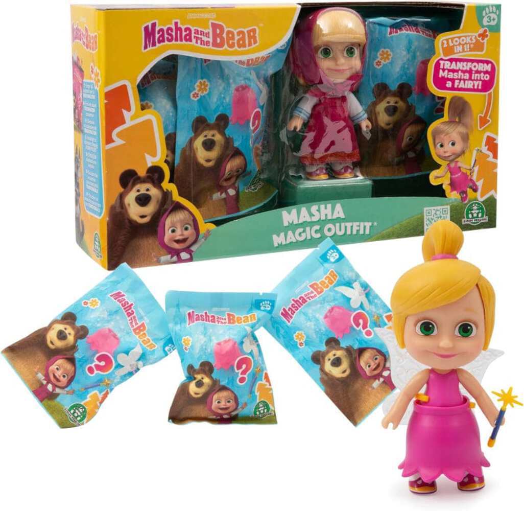 Masha e Orso Bambola 12 cm Masha con Outfit e Capelli trasformazione Fata