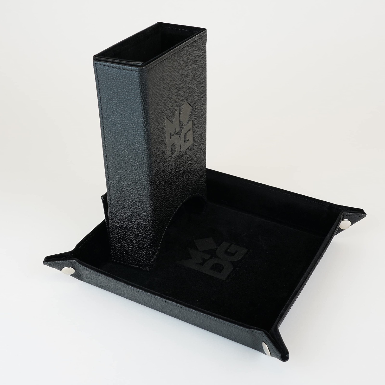Fold Up Leather Dice Tower: Black
